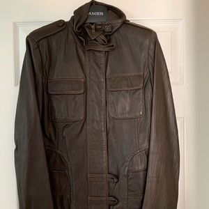 Danier brown leather moto-style jacket - size XS